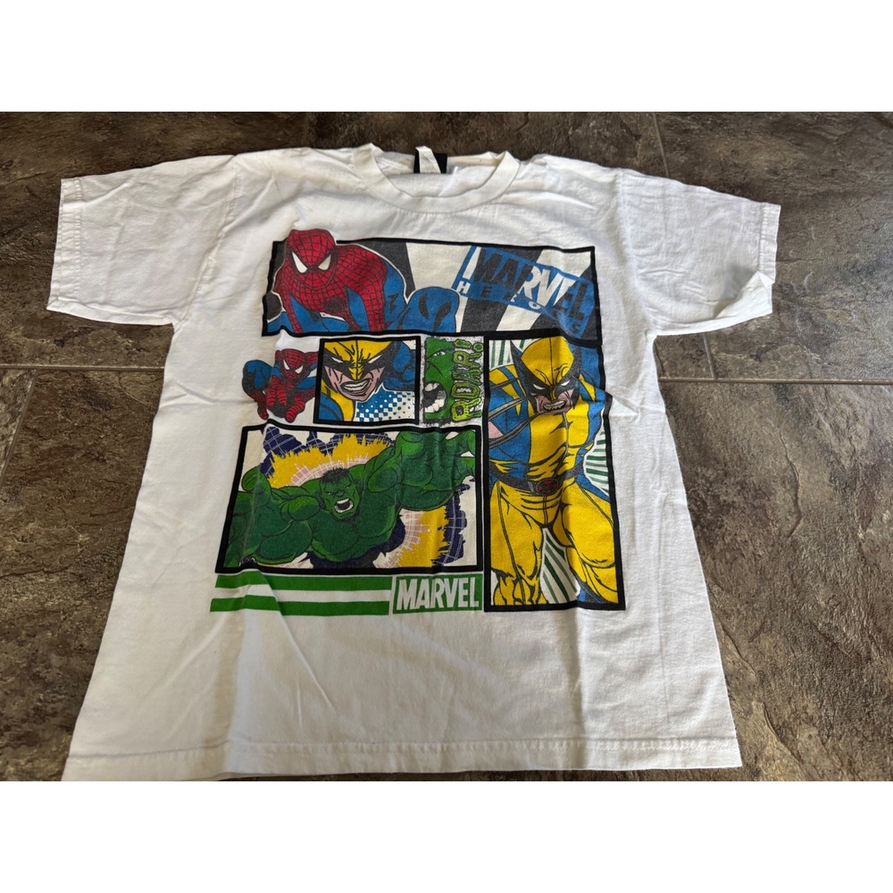 Marvel Comics T-Shirt Mad Engine Hulk Wolverine Spiderman Superhero‎ White Large